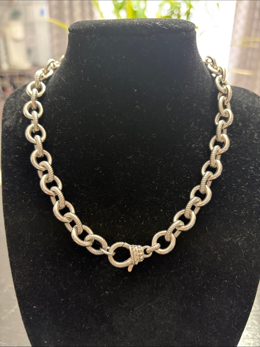 Judith Ripka Textured Silver Rope-Link Necklace with Toggle